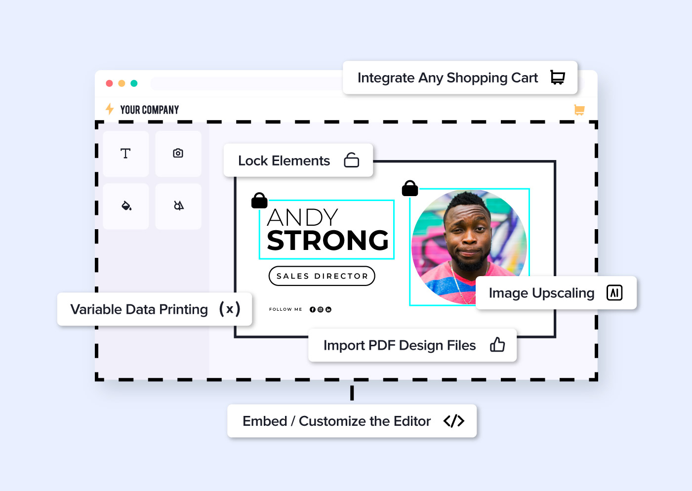 Design Huddle Leverage advanced web-to-print design functionality.
