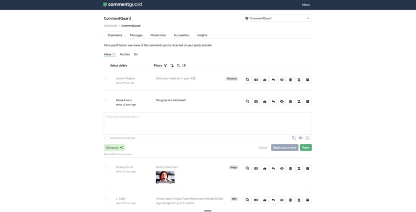 CommentGuard Landing Page