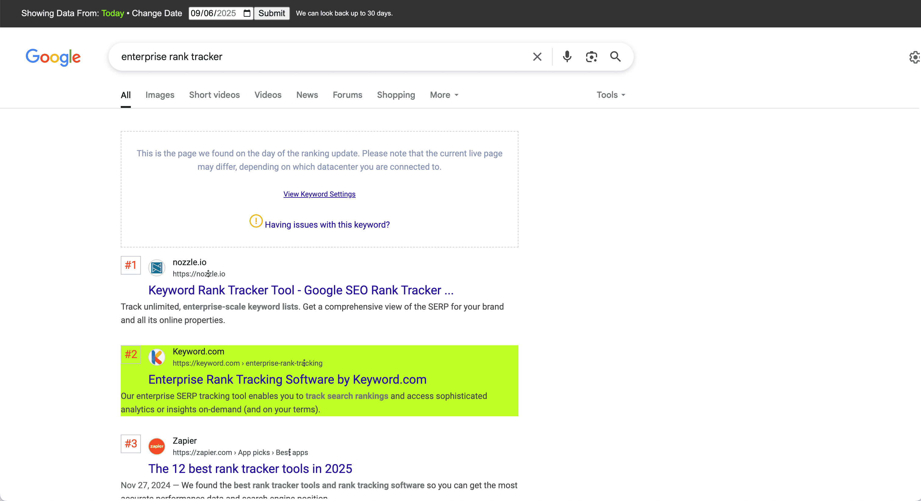 Keyword.com See the keyword in the search results