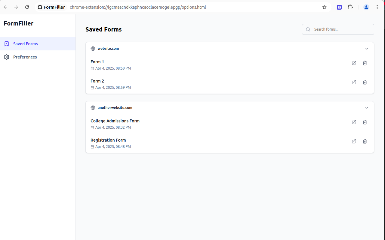 Form Filler App Saved forms