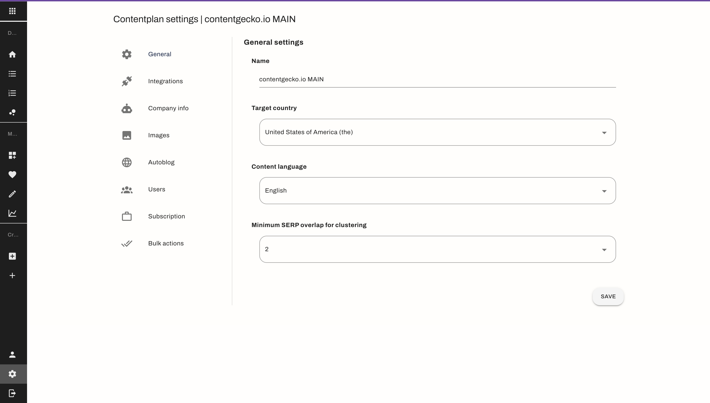 ContentGecko Settings
