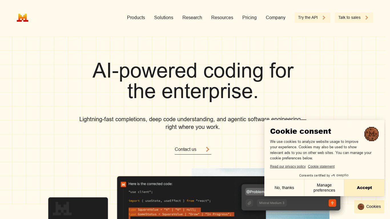 Mistral Code Landing page