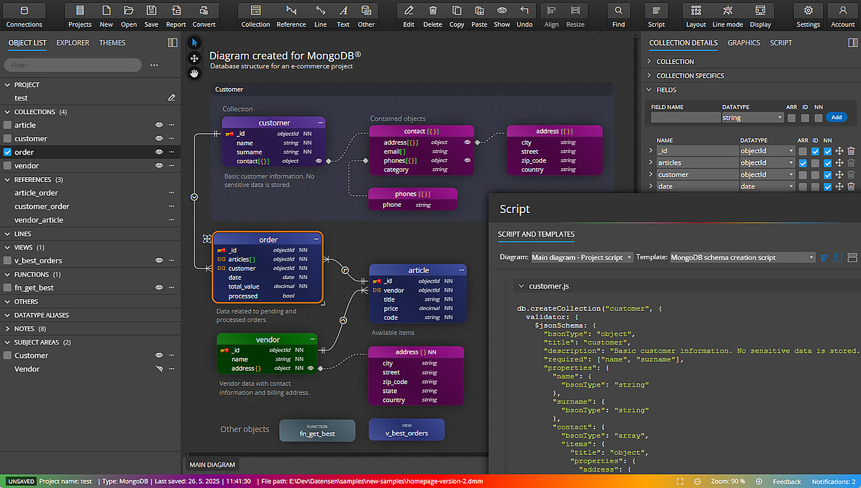 Moon Modeler MongoDB Schema Design created with Moon Modeler