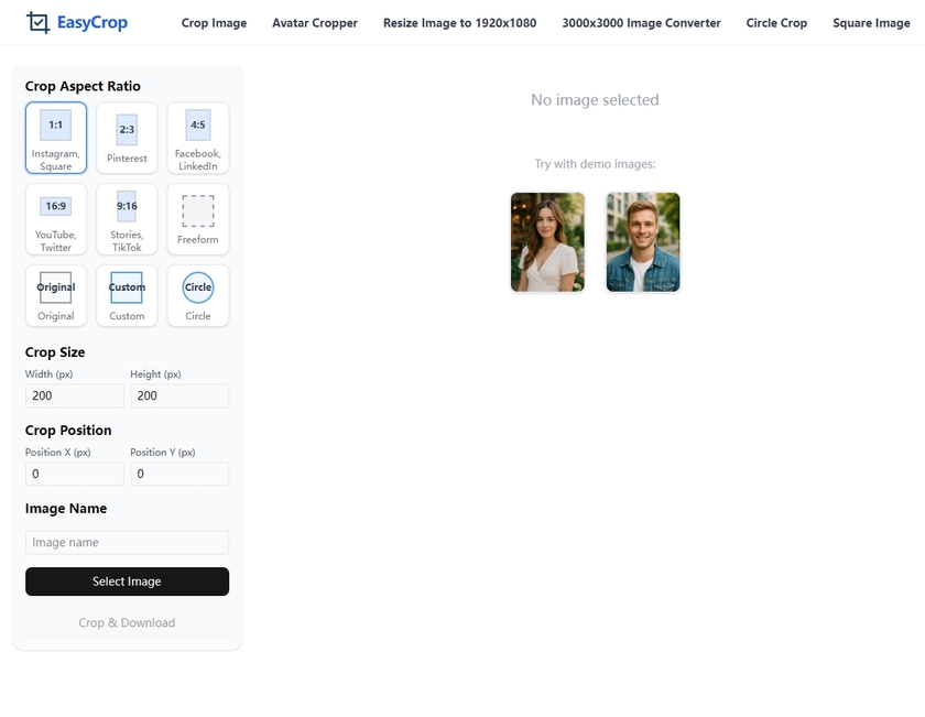 EasyCrop Image Landing Page