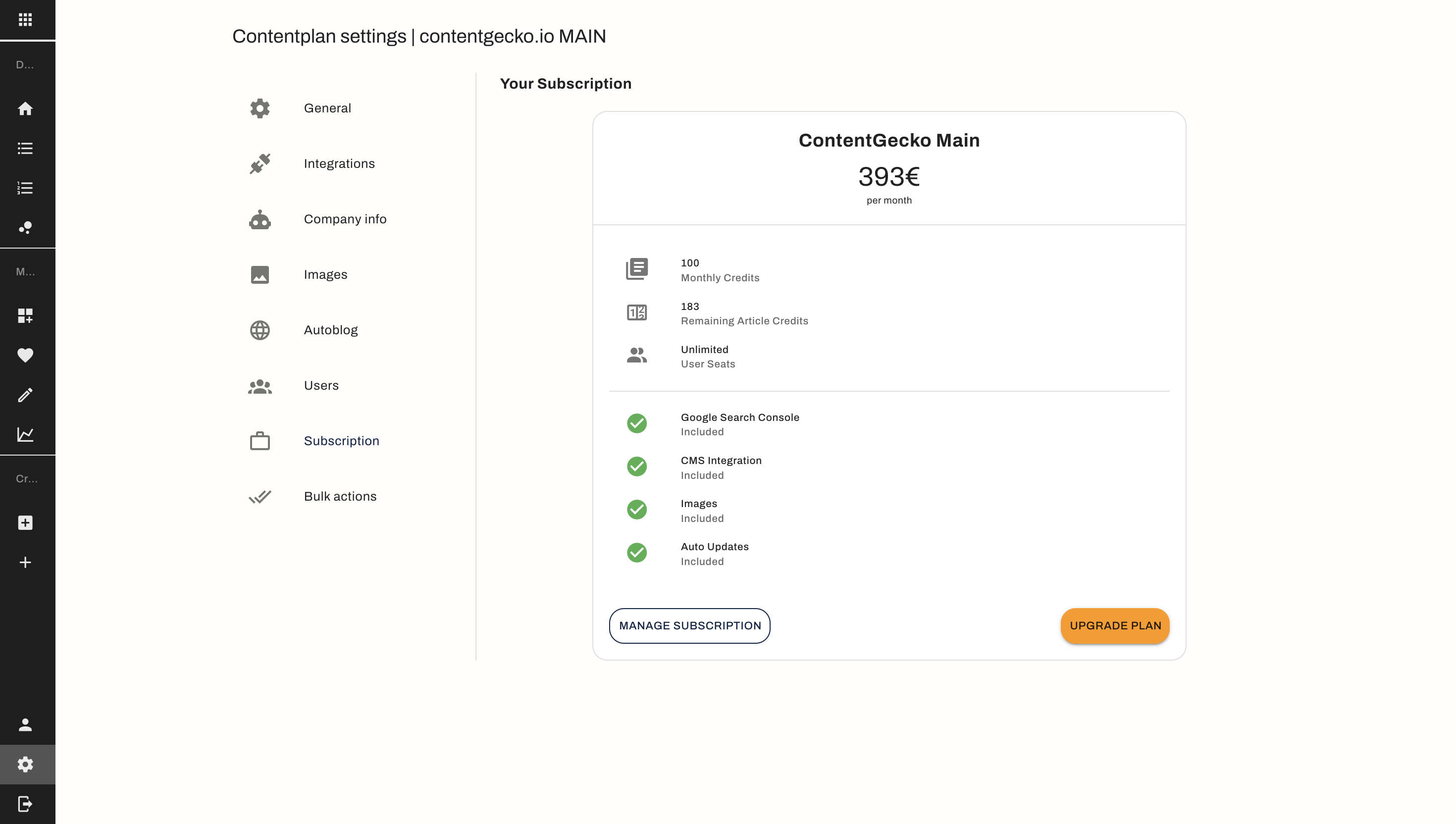 ContentGecko Subscription