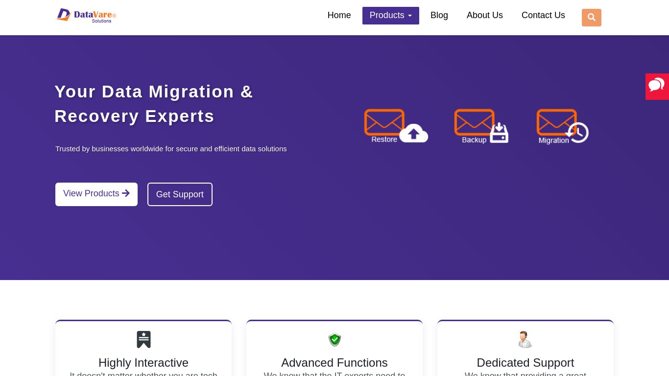DataVare Landing page