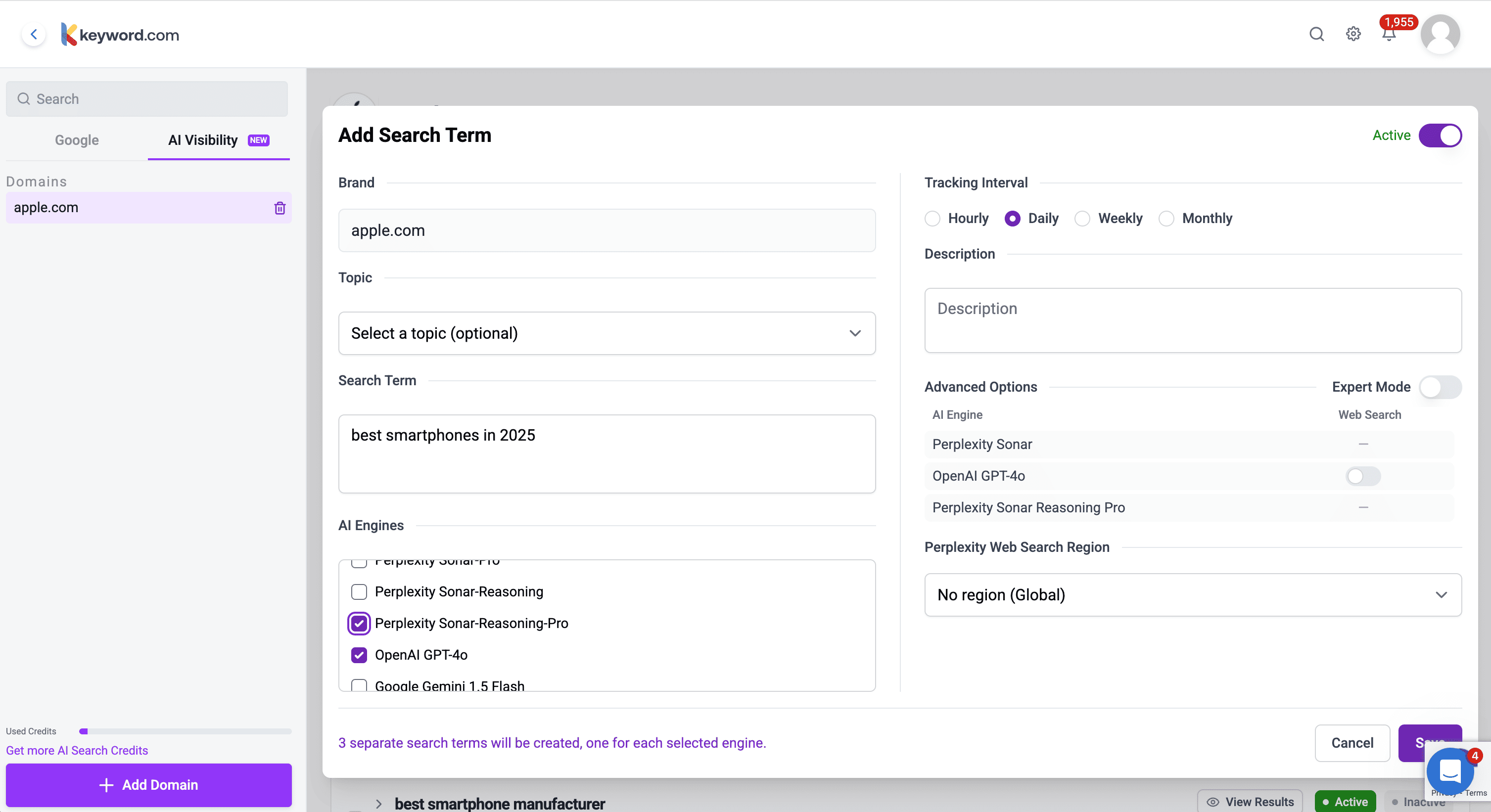 Keyword.com Track AI search terms