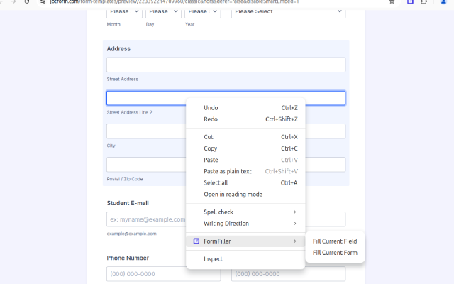 Form Filler App Context Menu