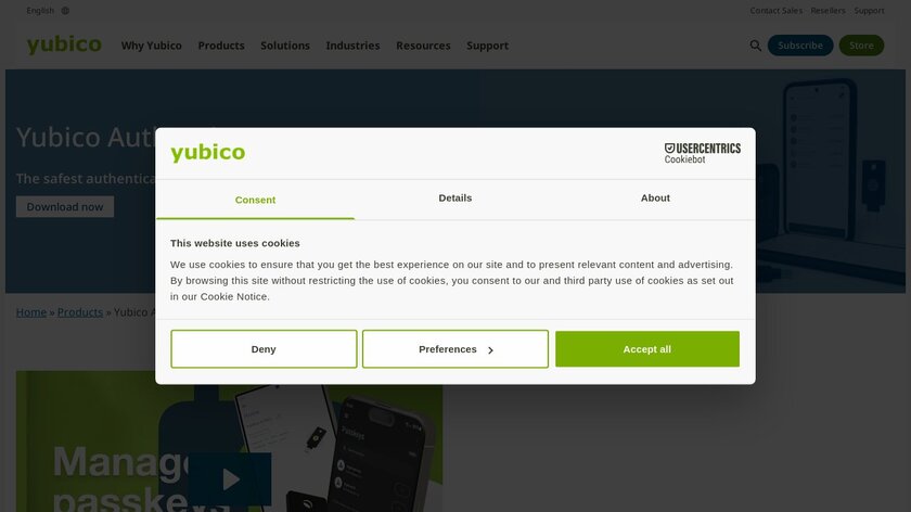 Yubico Authenticator Landing Page