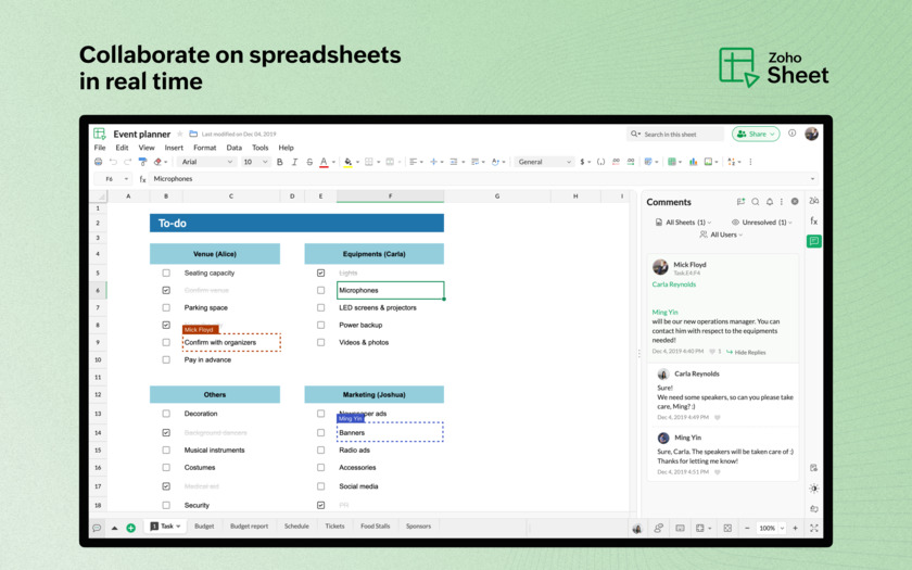 Zoho Sheet Landing Page