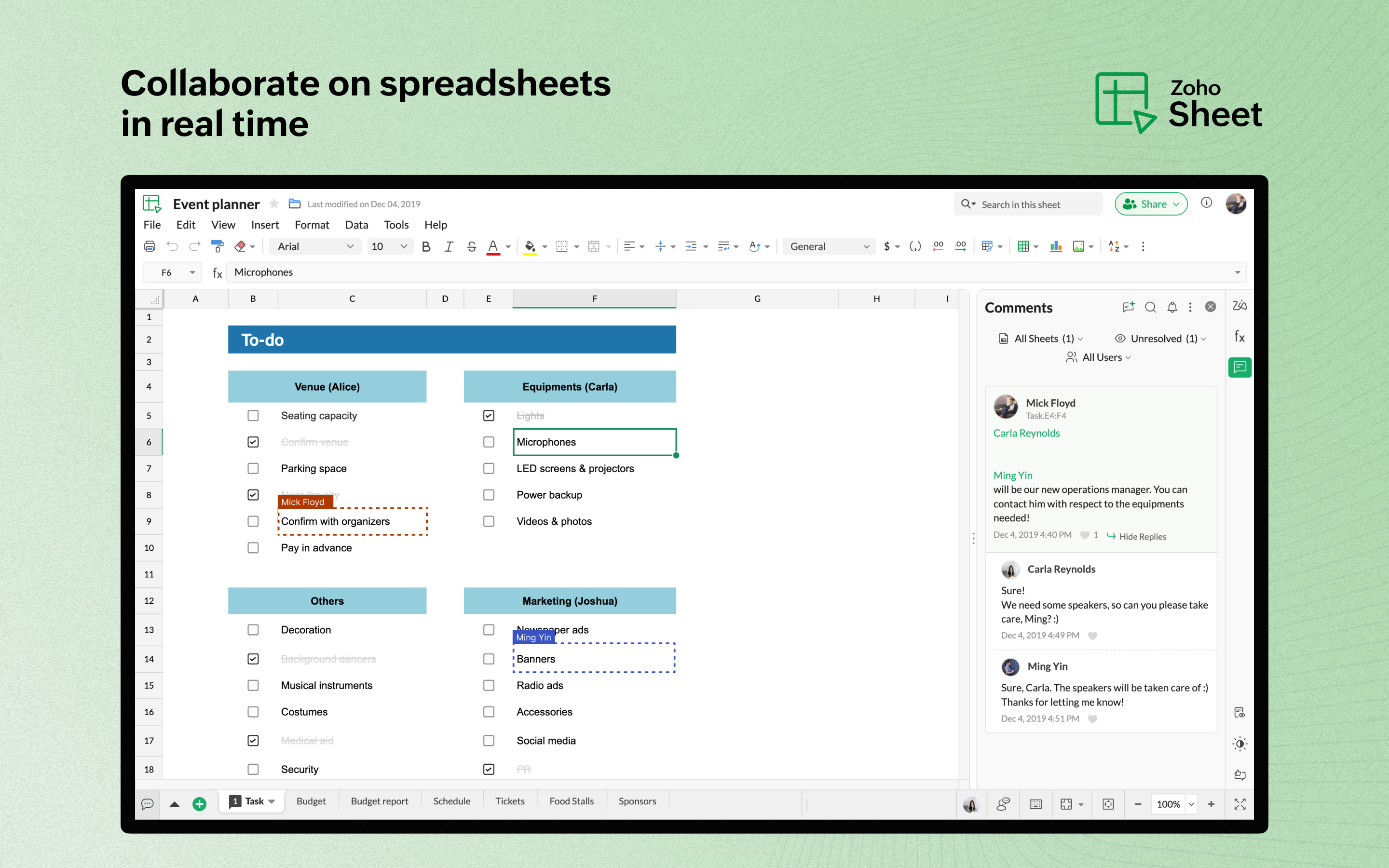 Zoho Sheet Real time collaboration