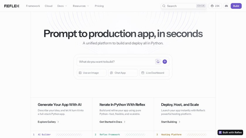Reflex Framework Landing Page