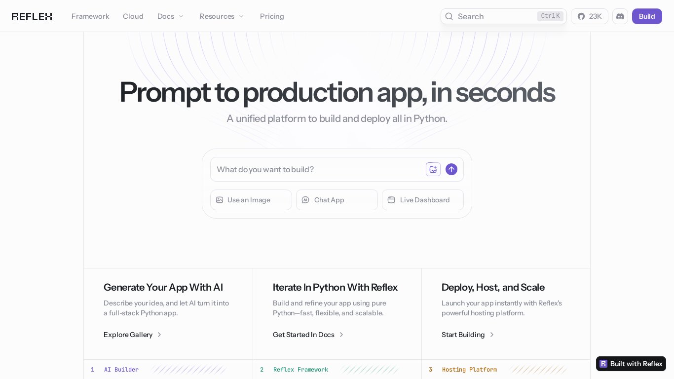 Reflex Framework Landing page