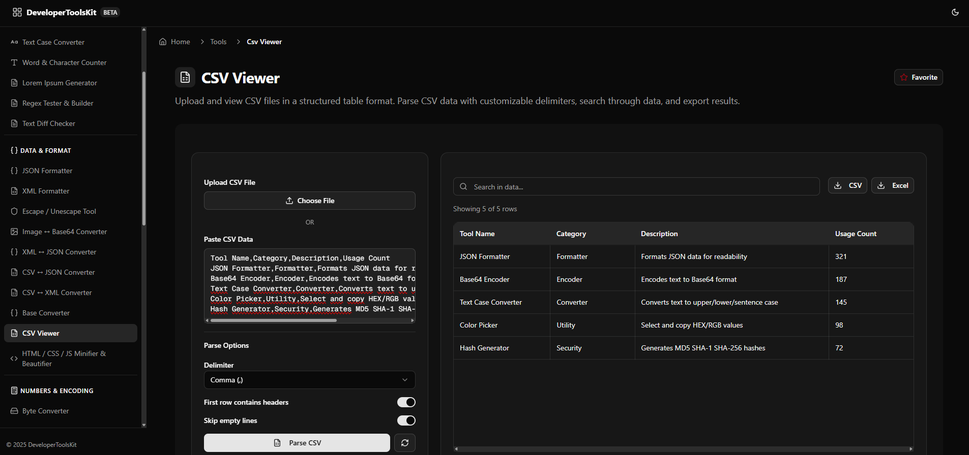 DeveloperToolsKit csvviewer