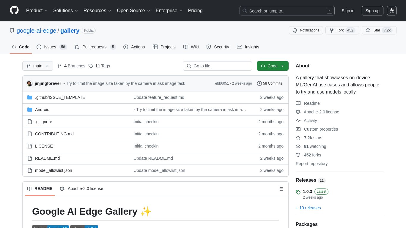 Google AI Edge Gallery Landing page