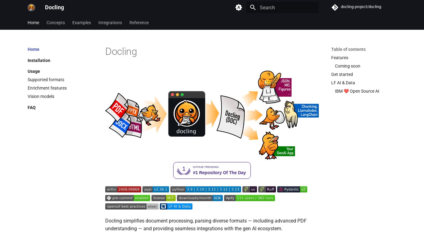 Docling Landing page