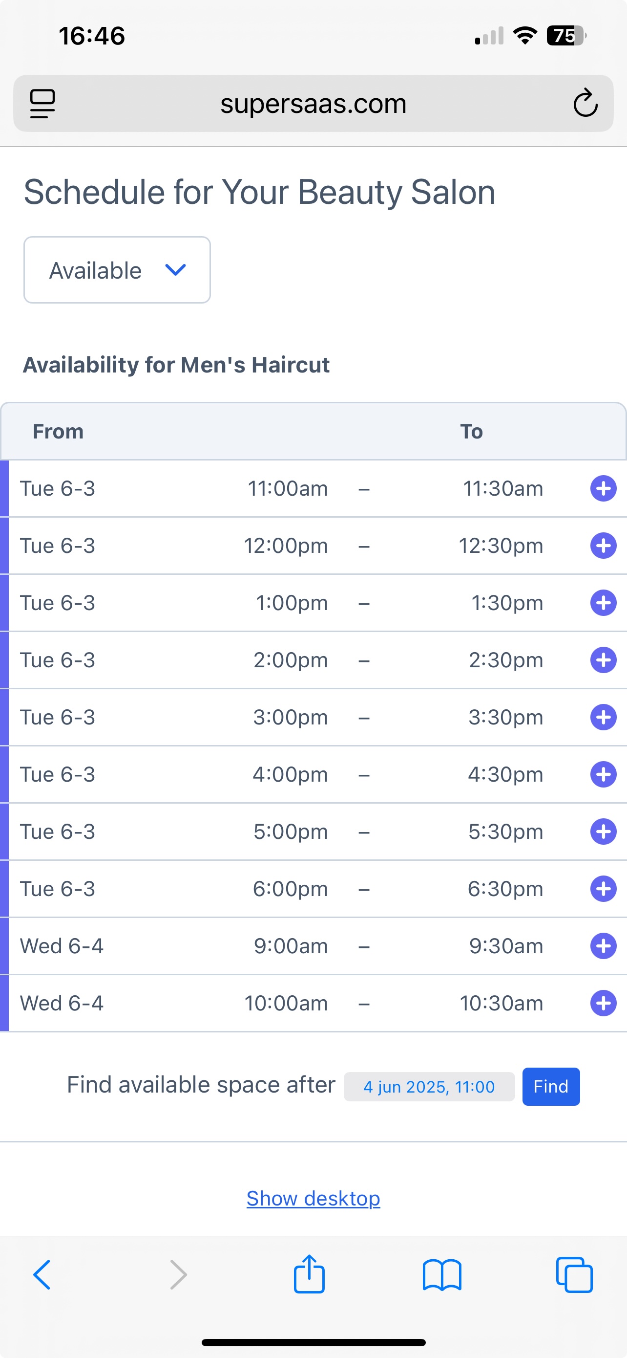 SuperSaaS SuperSaaS - multiple services schedule on mobile device