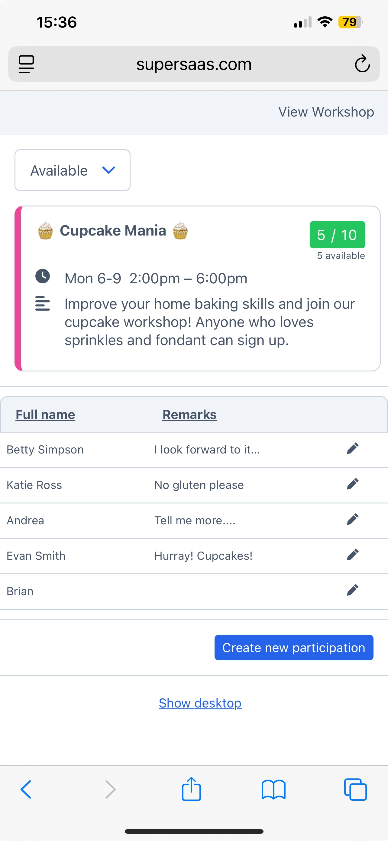 SuperSaaS SuperSaaS - event registration on a mobile device