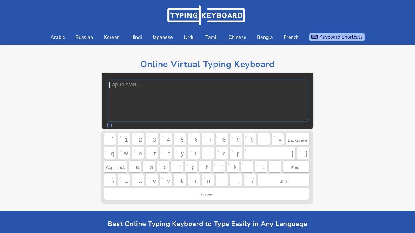 Typing Keyboard Landing page