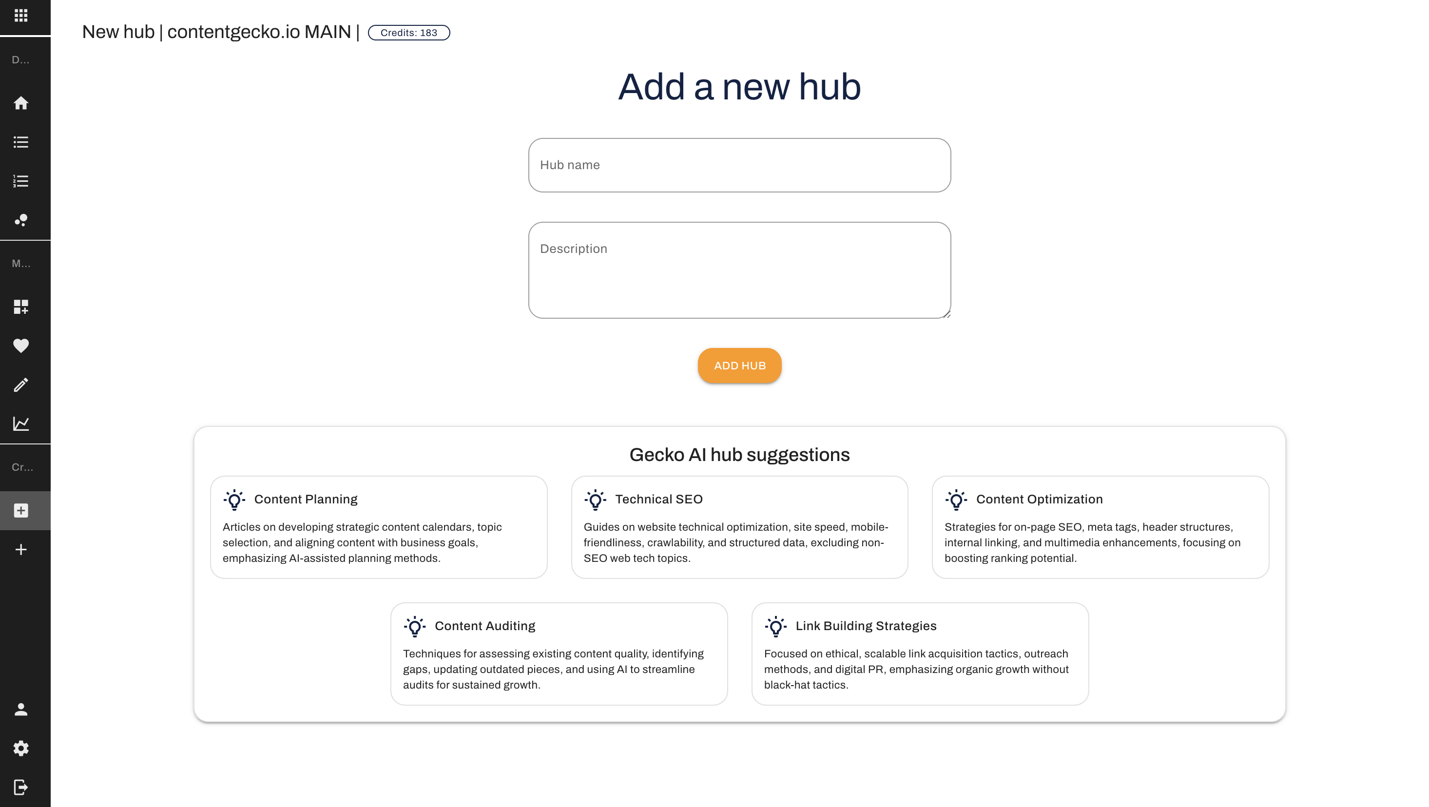 ContentGecko New hub creation
