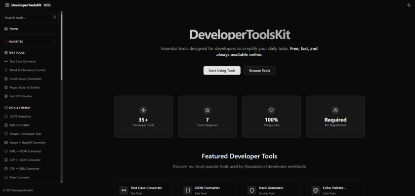 DeveloperToolsKit Landing Page