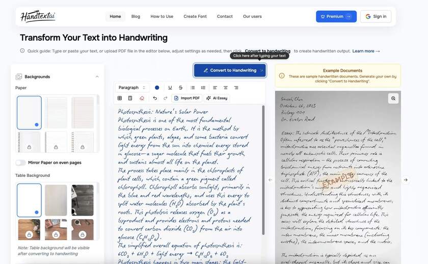 HandtextAI Landing Page