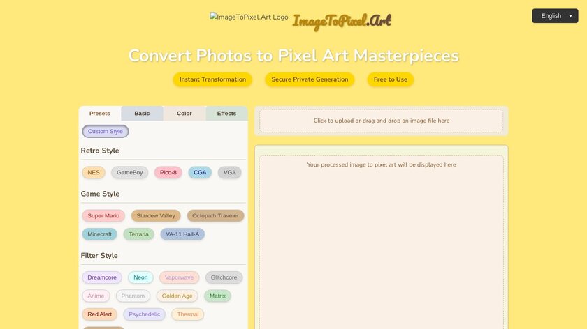 ImageToPixel.Art Landing Page