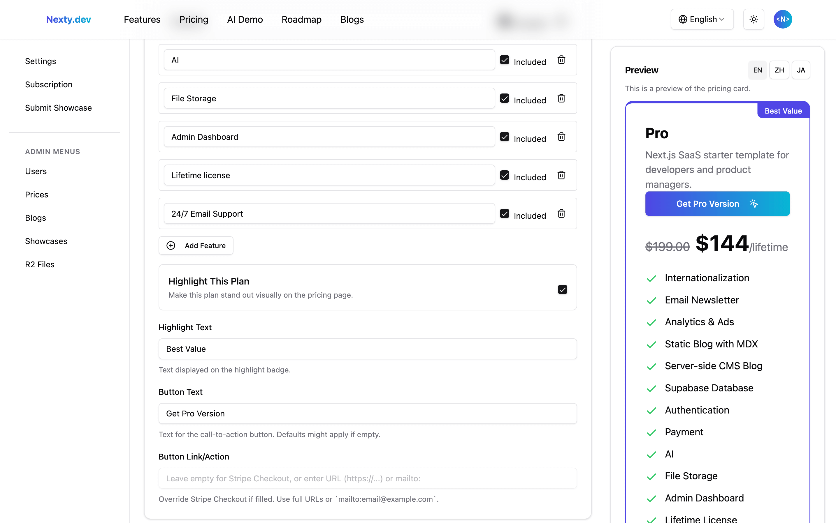 Nexty.dev Nexty.dev - Prices Edit Page