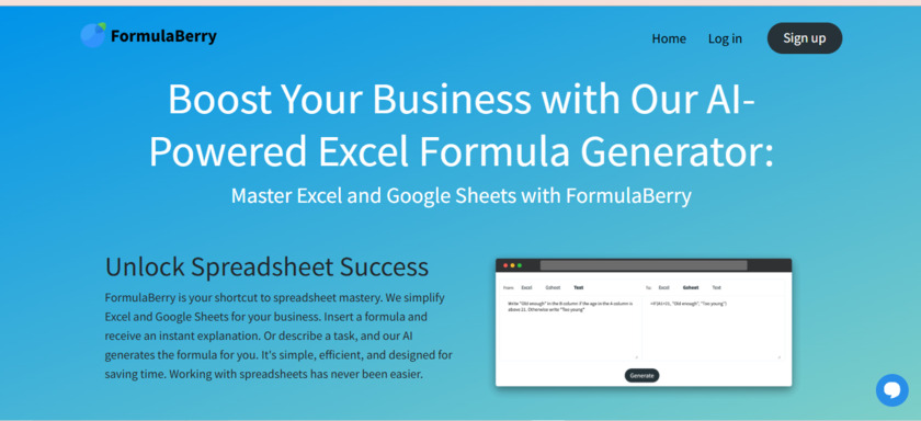 FormulaBerry Landing Page