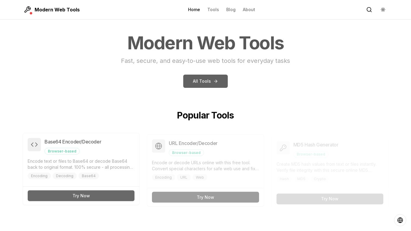 Modern Web Tools Landing page