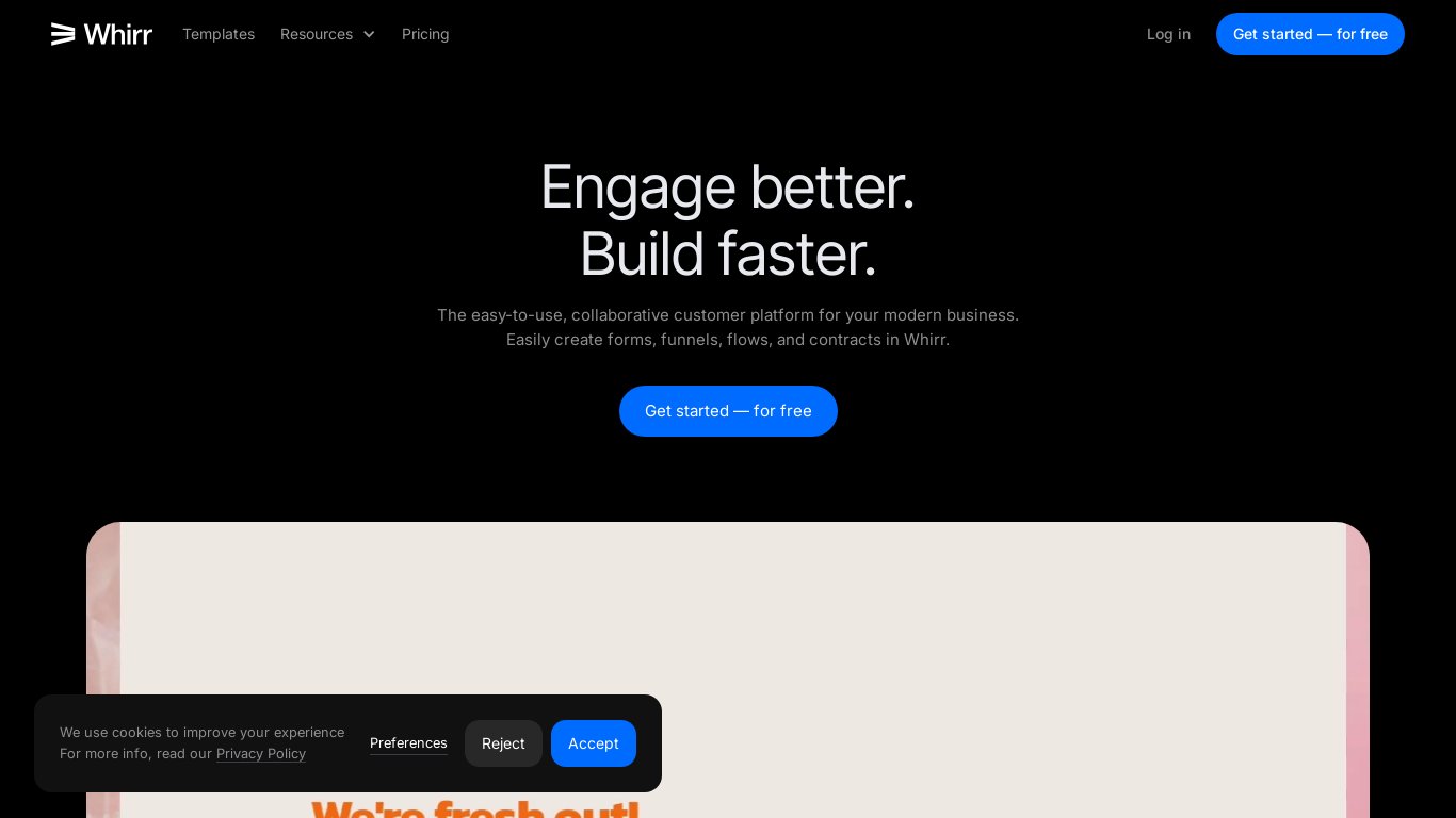 Whirr Landing page