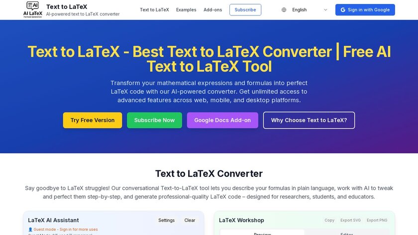TextToLaTeX.org Landing Page