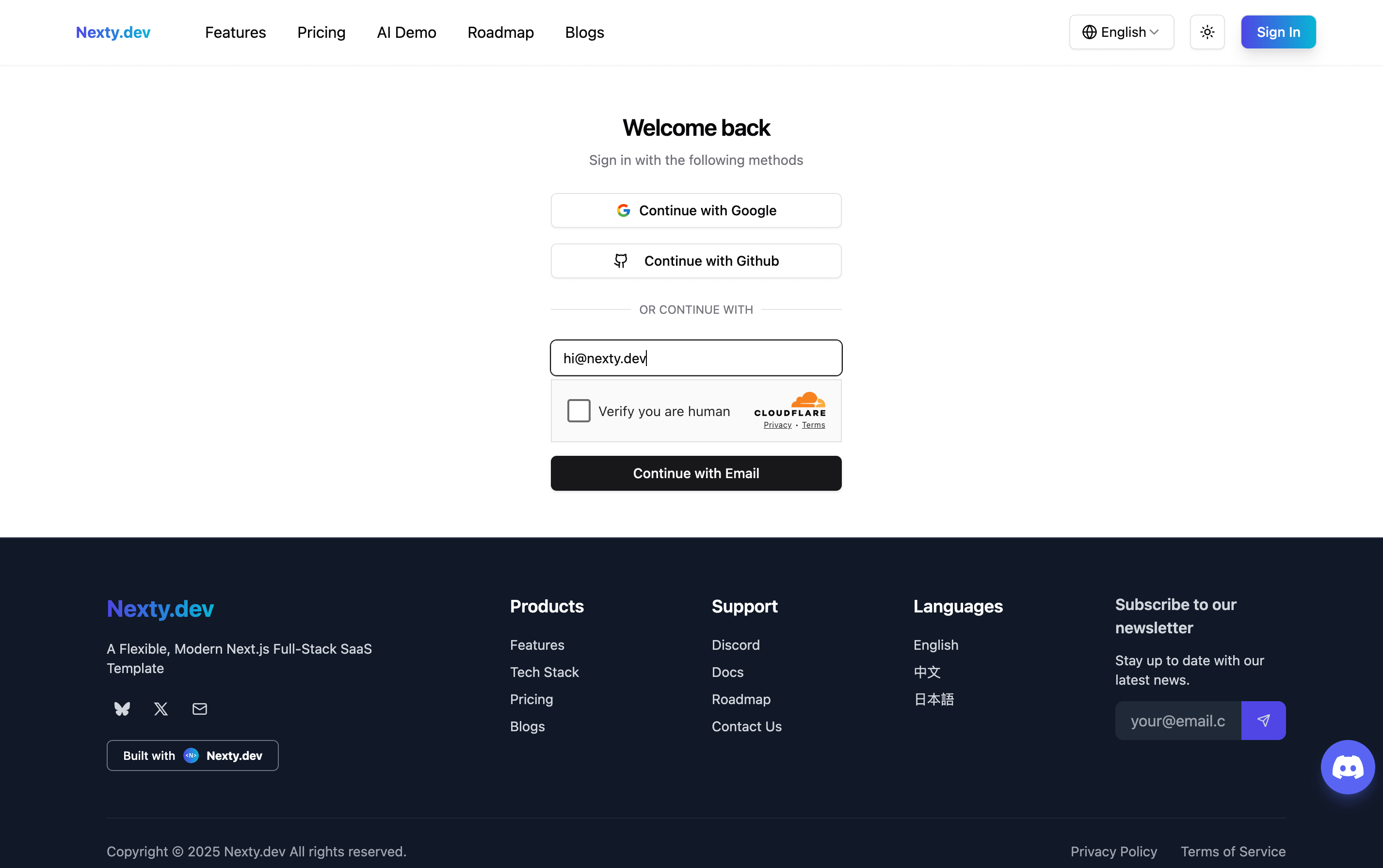 Nexty.dev Nexty.dev - Login Page