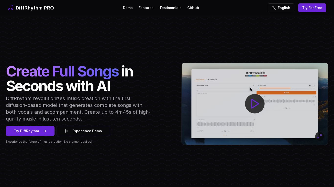 DiffRhythm Landing page