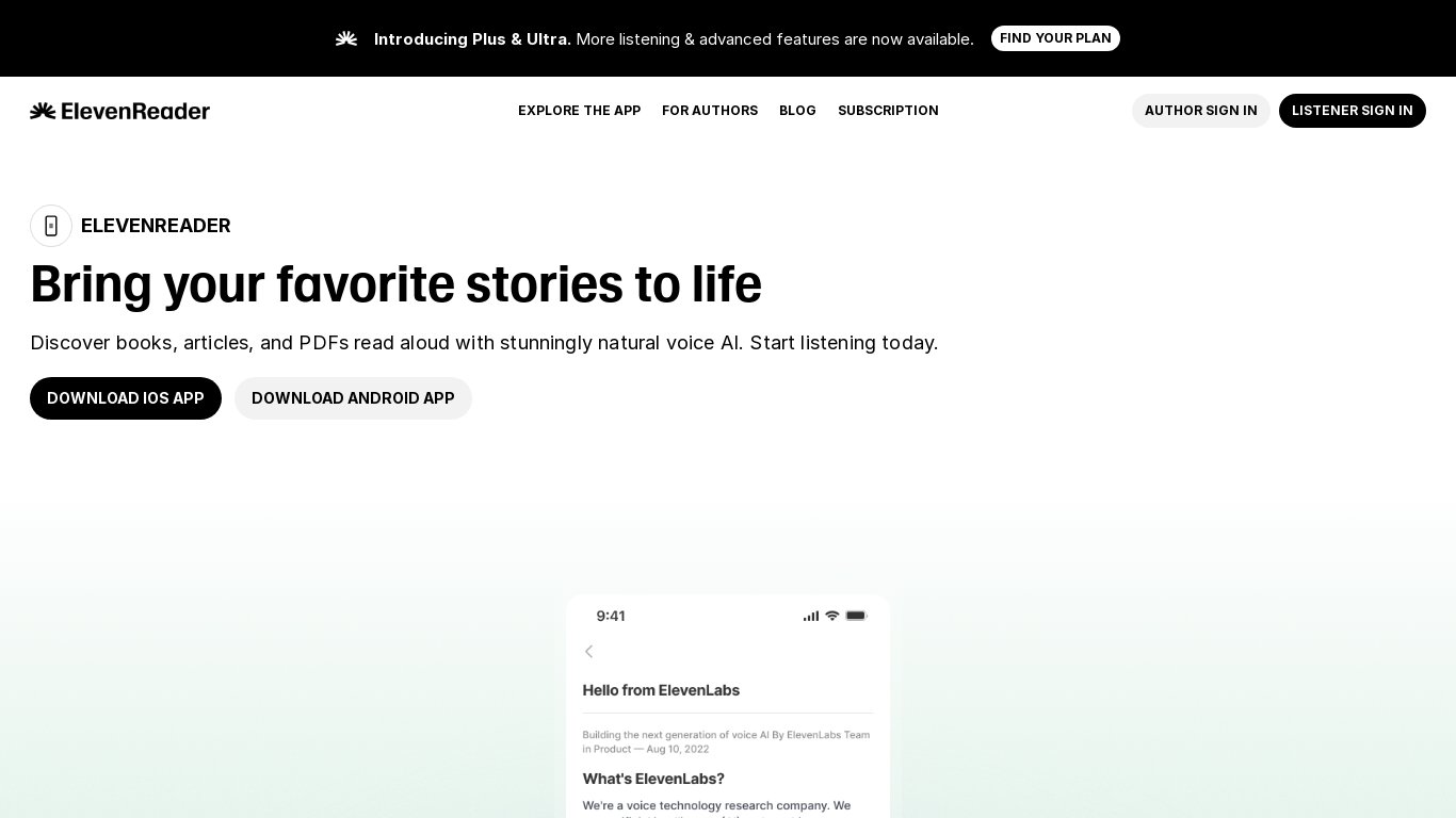 ElevenReader Landing page