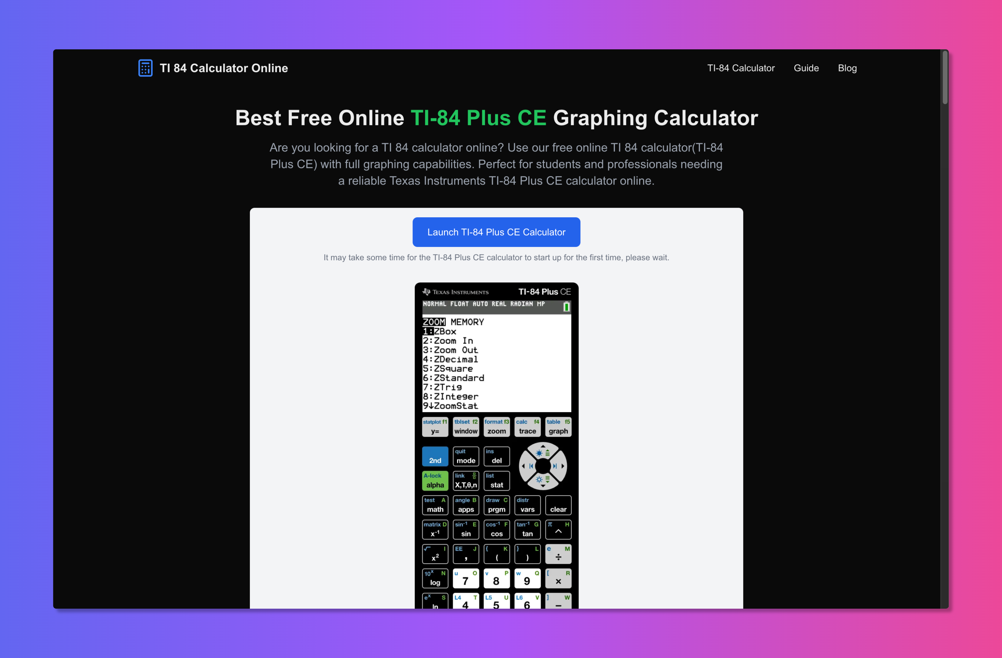 TI-84 Calculator Online TI-84 Calculator Online Home