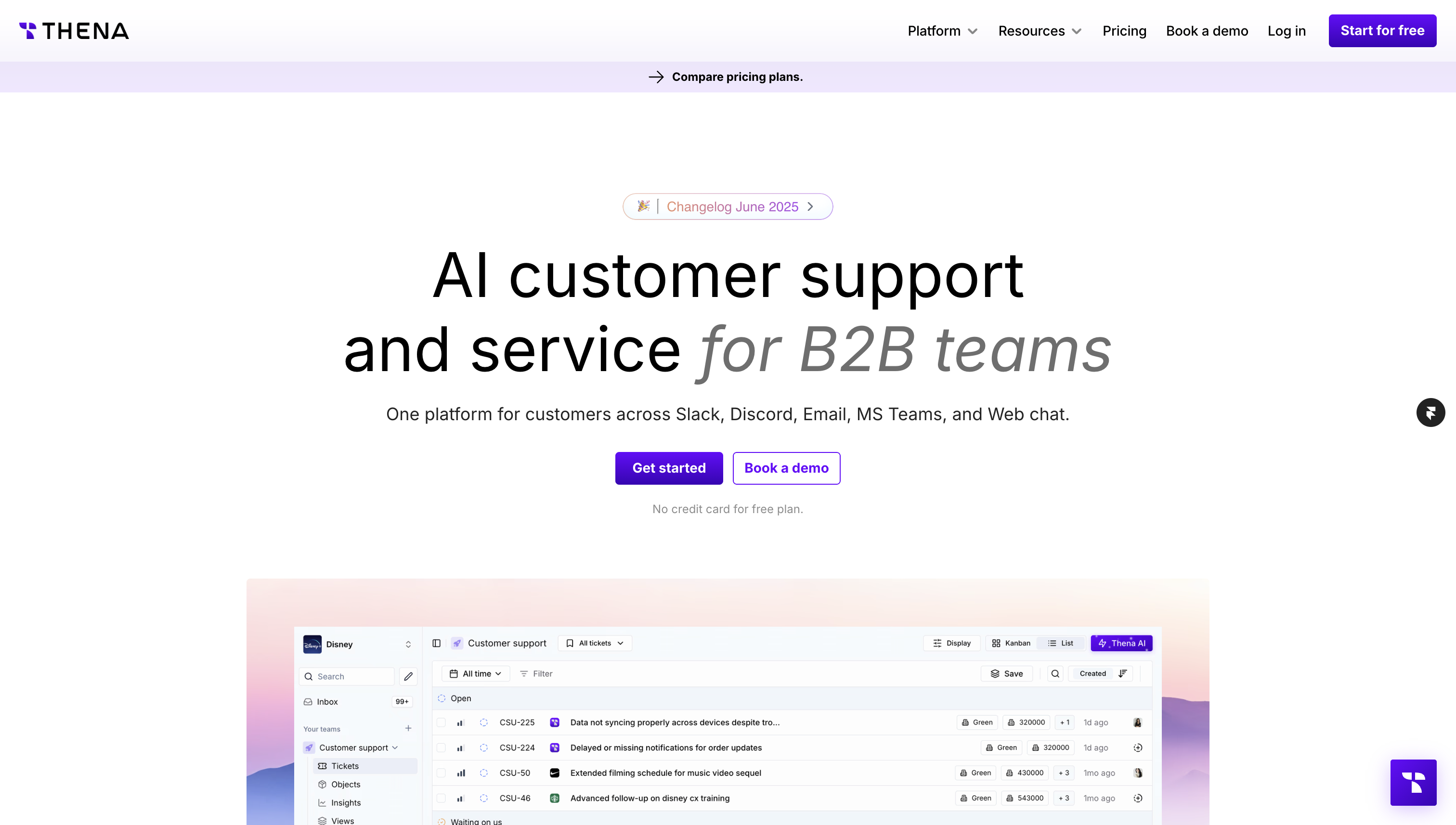 Thena AI Website home page