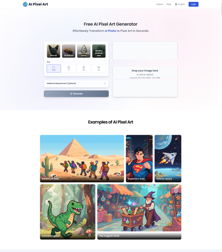 AIPixelArt.net Landing Page