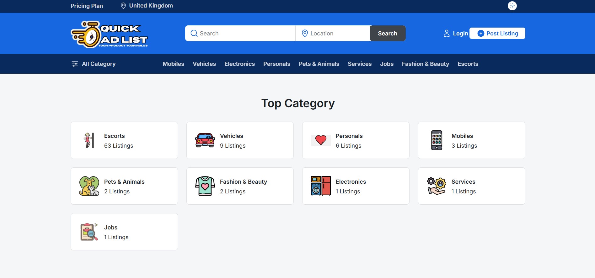 Quickadlist Home page