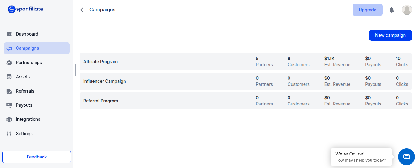 Sponfiliate Multiple campaigns