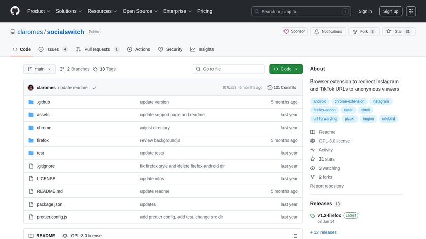 Social Switch Landing Page