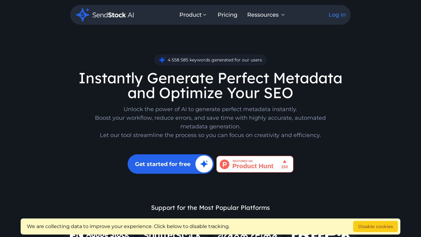 SendStock AI Landing page