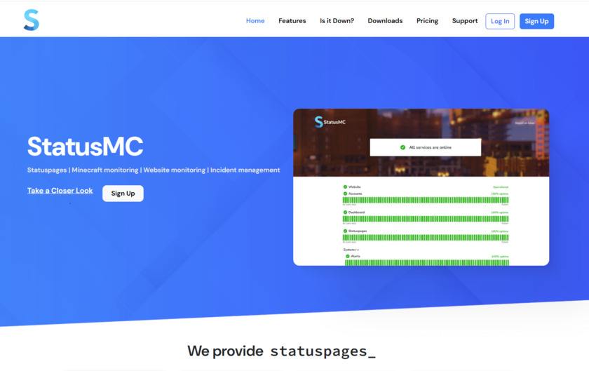 StatusMC.net Landing Page