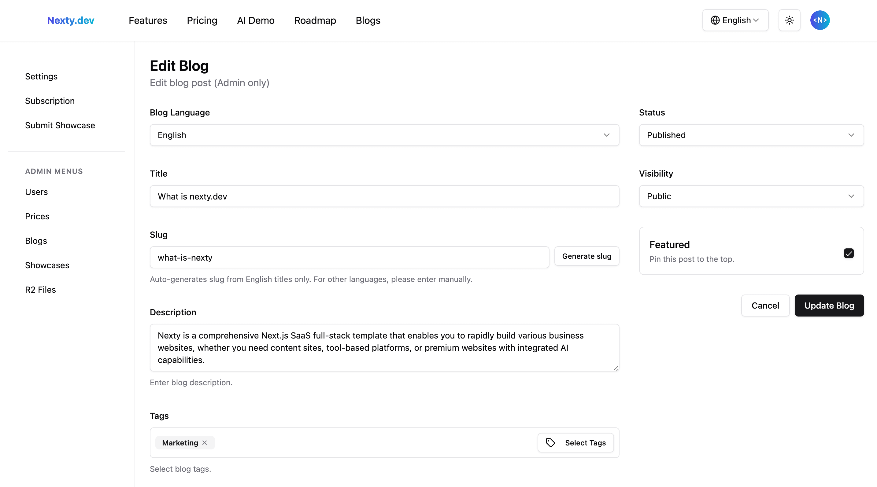 Nexty.dev Nexty.dev - Blog Edit Page
