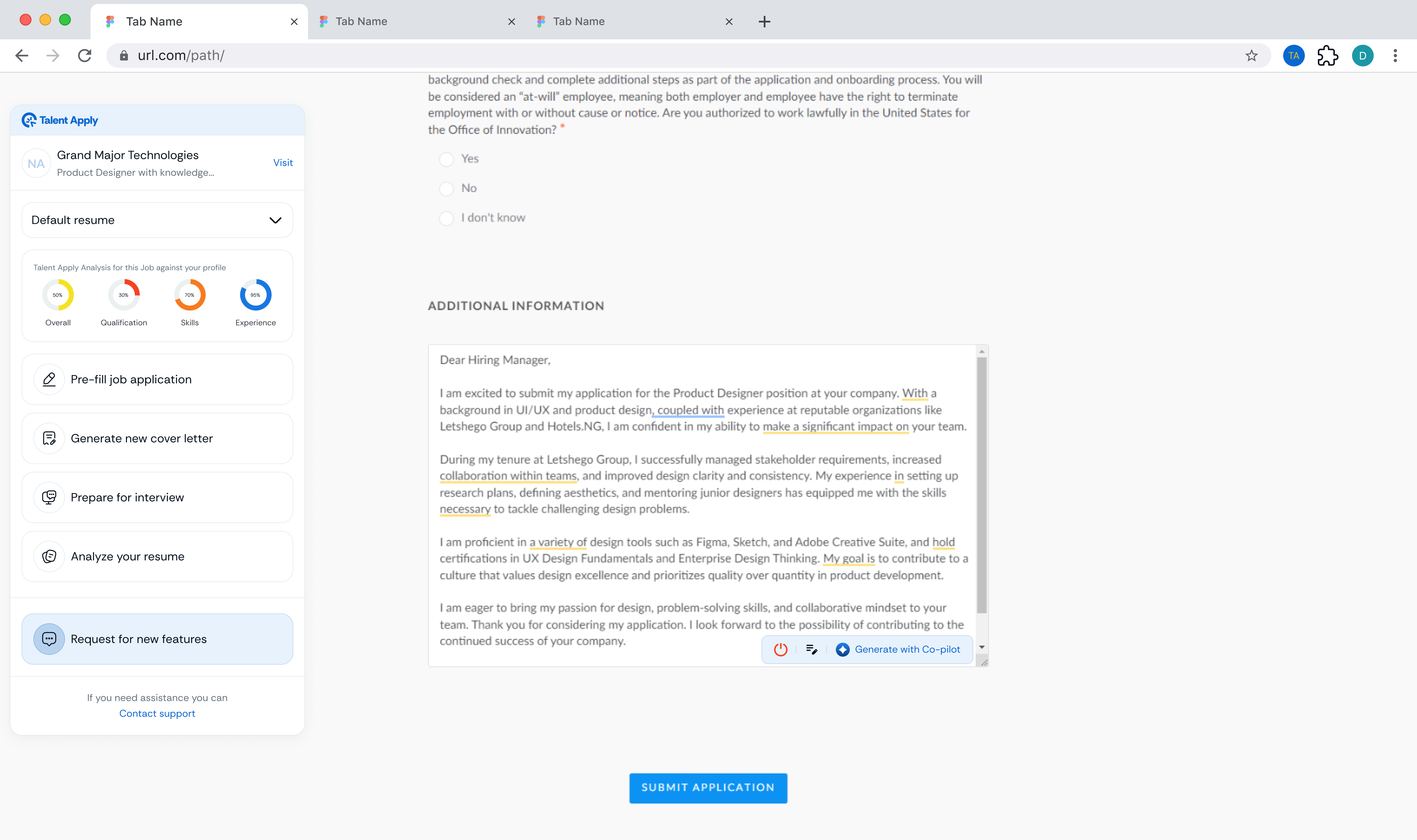 TalentApply Chrome Extension to Apply for job
