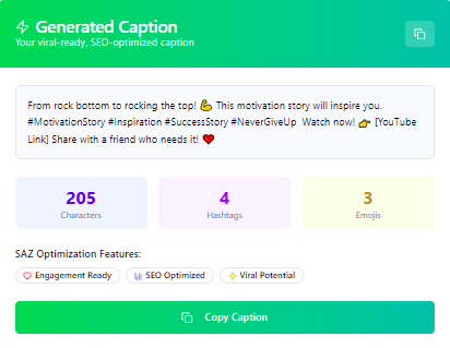 SAZ Caption AI EXAMPLE OUTPUT OR GENERATED CAPTION