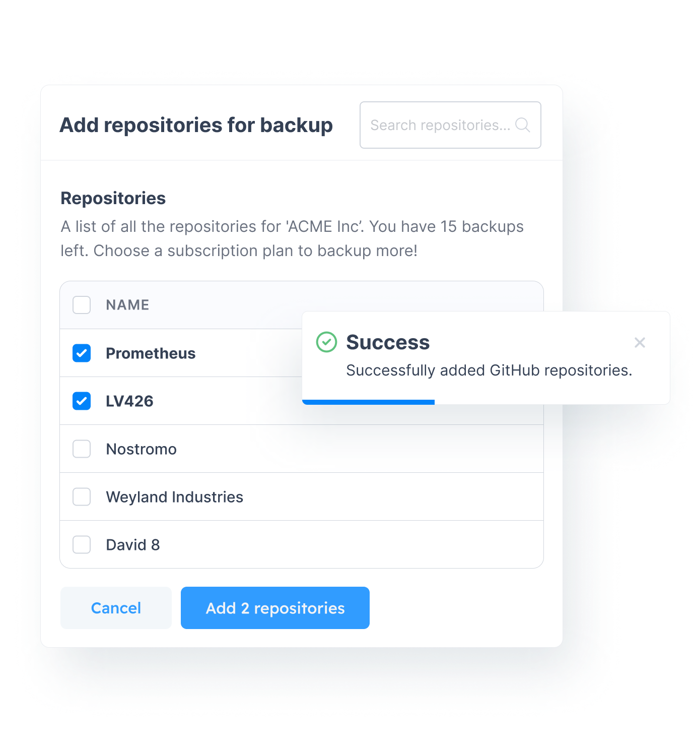 BackupLABS Backup Selection