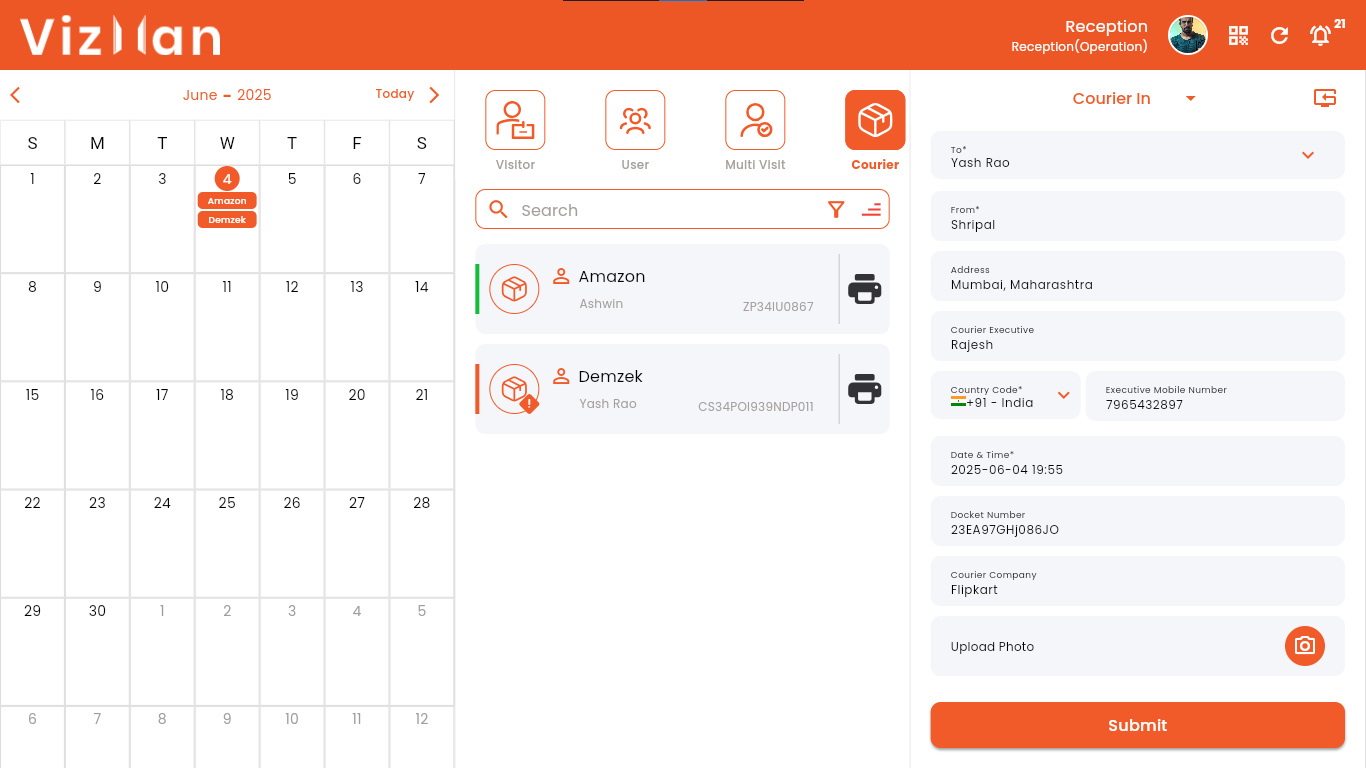 VizMan VizMan Dashboard - Manage Couriers