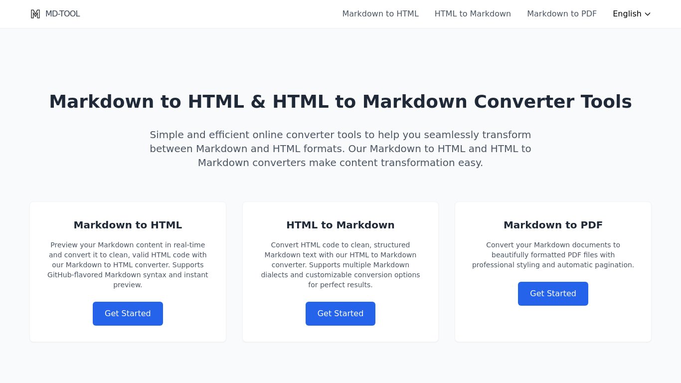 MD-TOOL Landing page