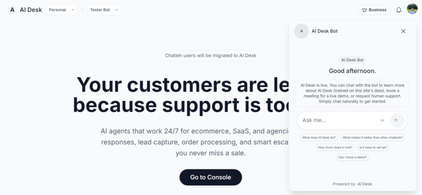 AI Desk by Latent Landing Page